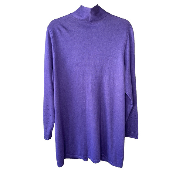Chicos Longline Cardigan Size 3 (XL) Purple Knit Beaded Sleeves Duster Pockets - Picture 5 of 11